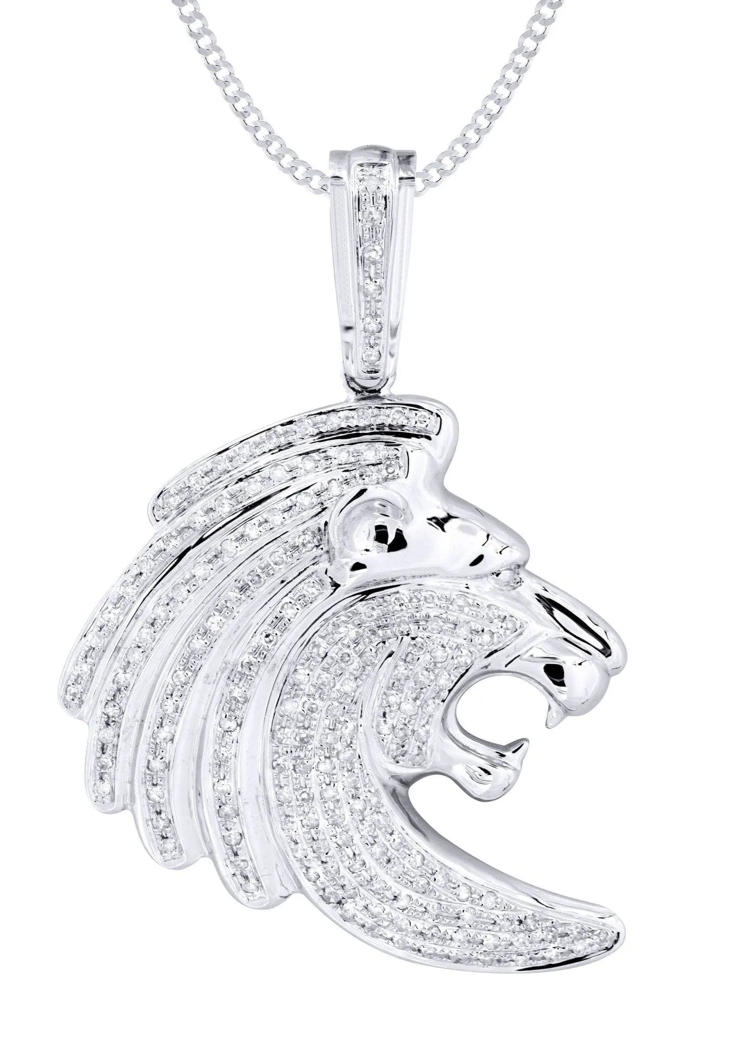 10K White Gold Lion Head Diamond Necklace  | 0.79 Carats