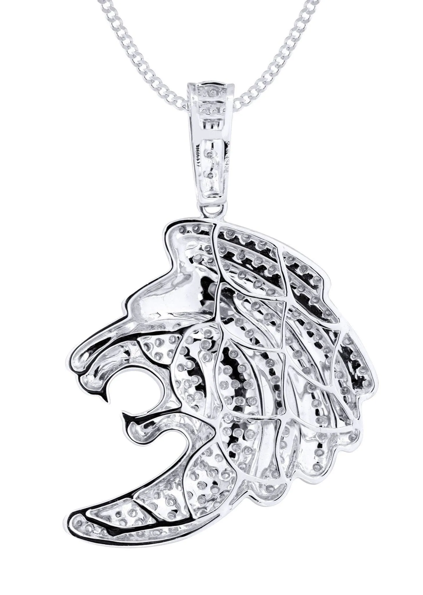 10K White Gold Lion Head Diamond Necklace  | 0.79 Carats