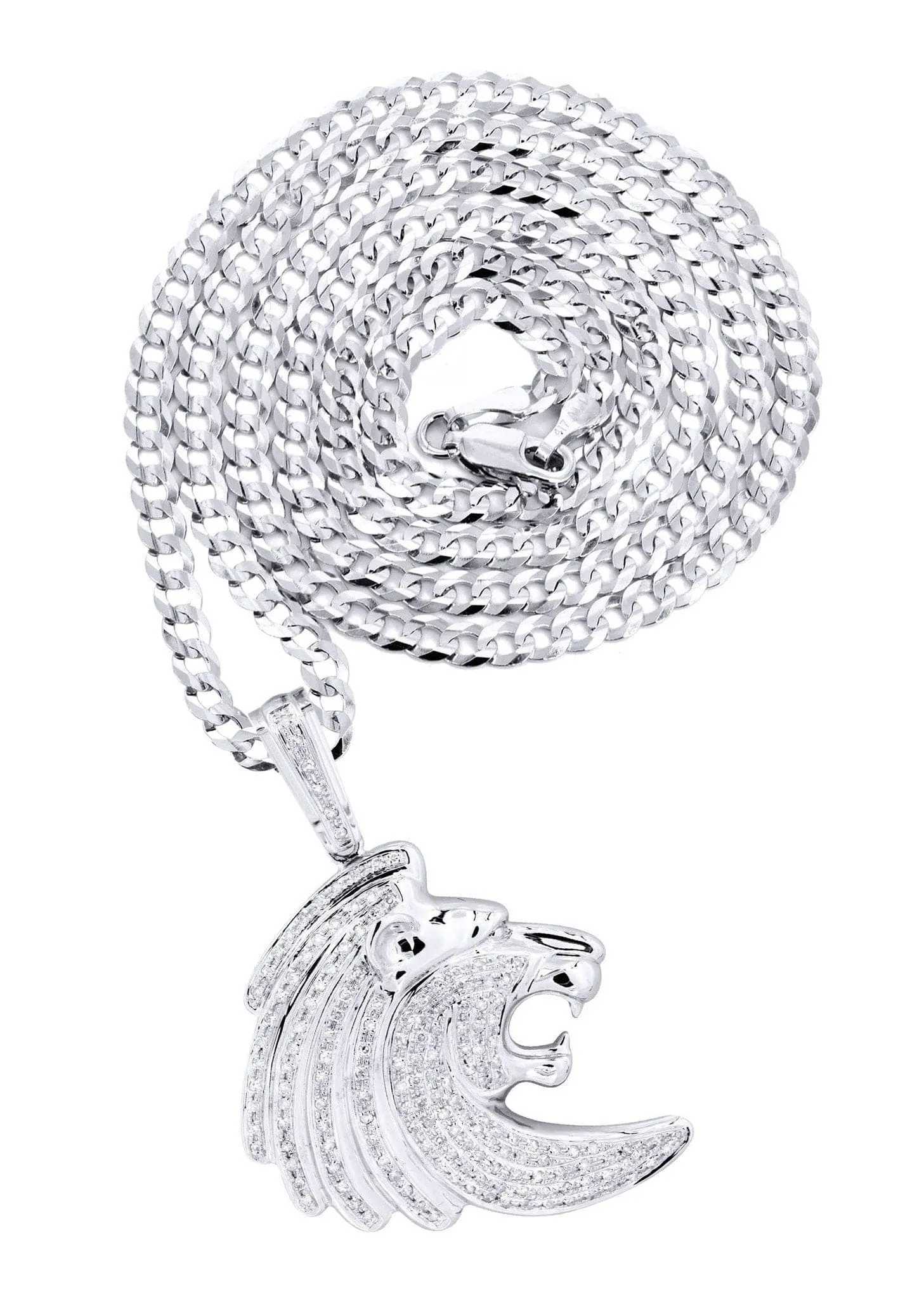 10K White Gold Lion Head Diamond Necklace  | 0.79 Carats