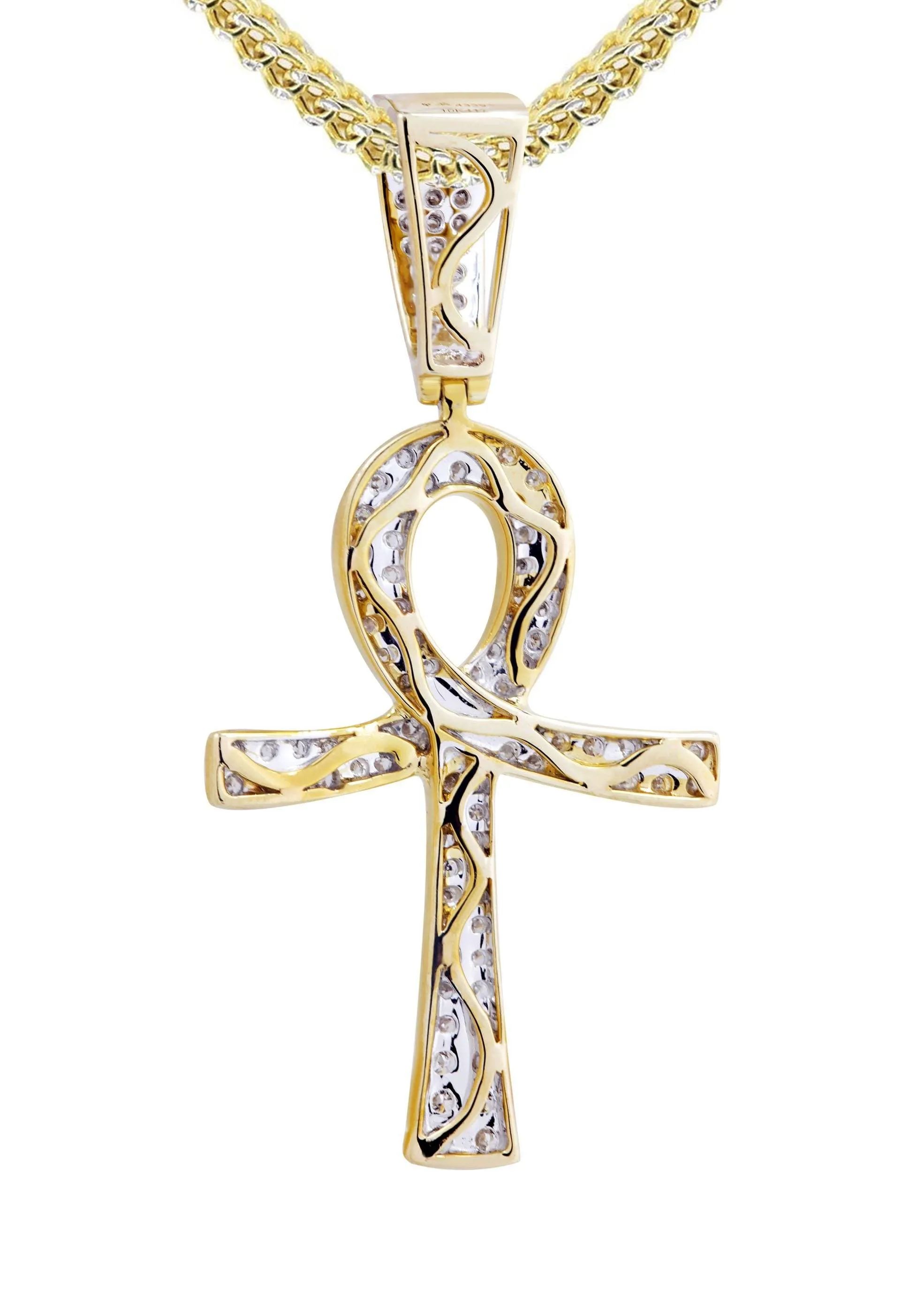 10K Yellow Gold Ankh Diamond Necklace  | 0.93 Carats