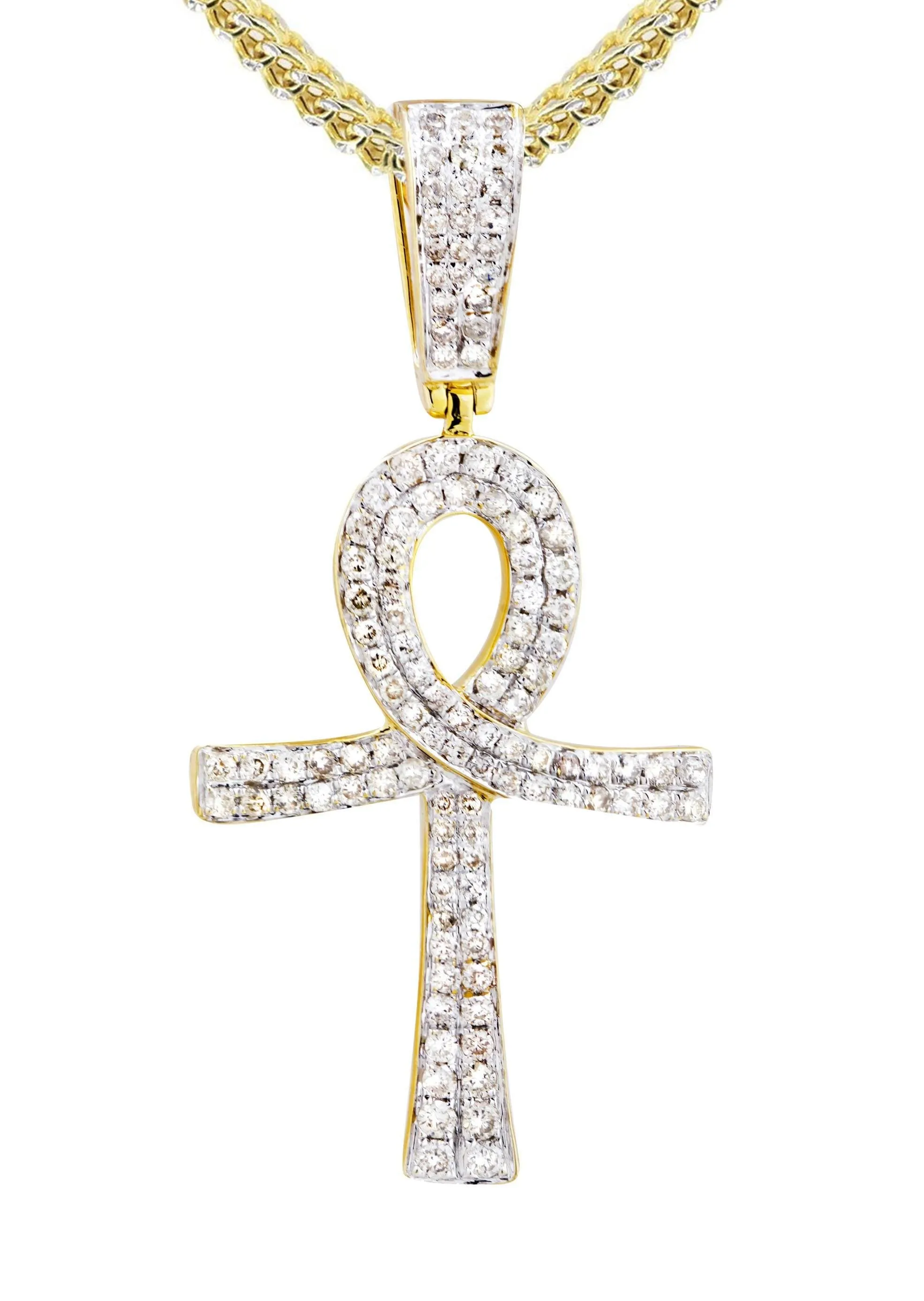 10K Yellow Gold Ankh Diamond Necklace  | 0.93 Carats