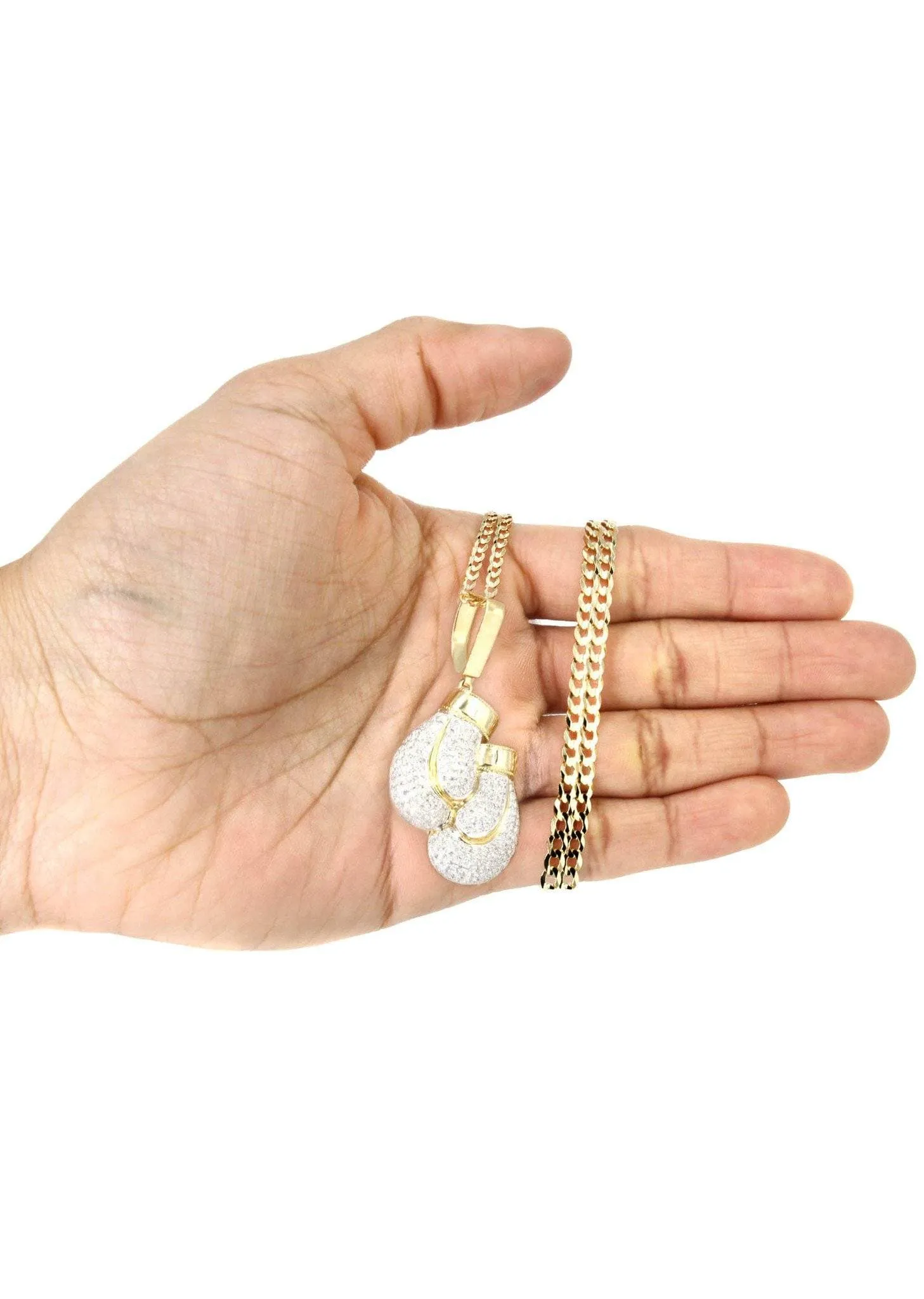 10K Yellow Gold Boxing Glove Diamond Necklace  | 1.47 Carats