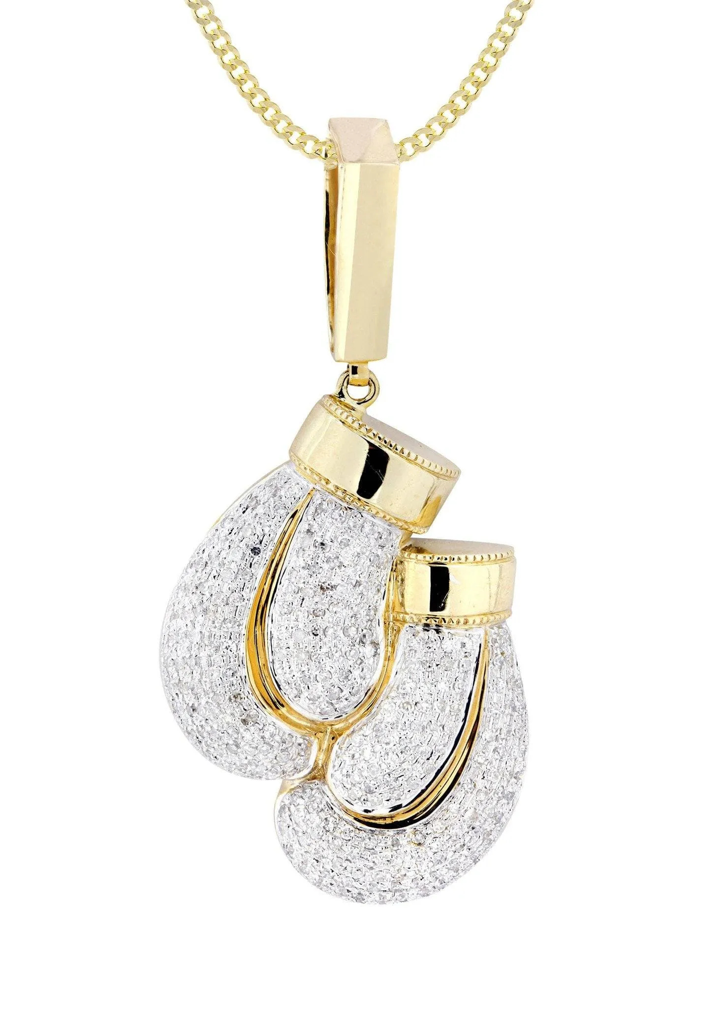 10K Yellow Gold Boxing Glove Diamond Necklace  | 1.47 Carats