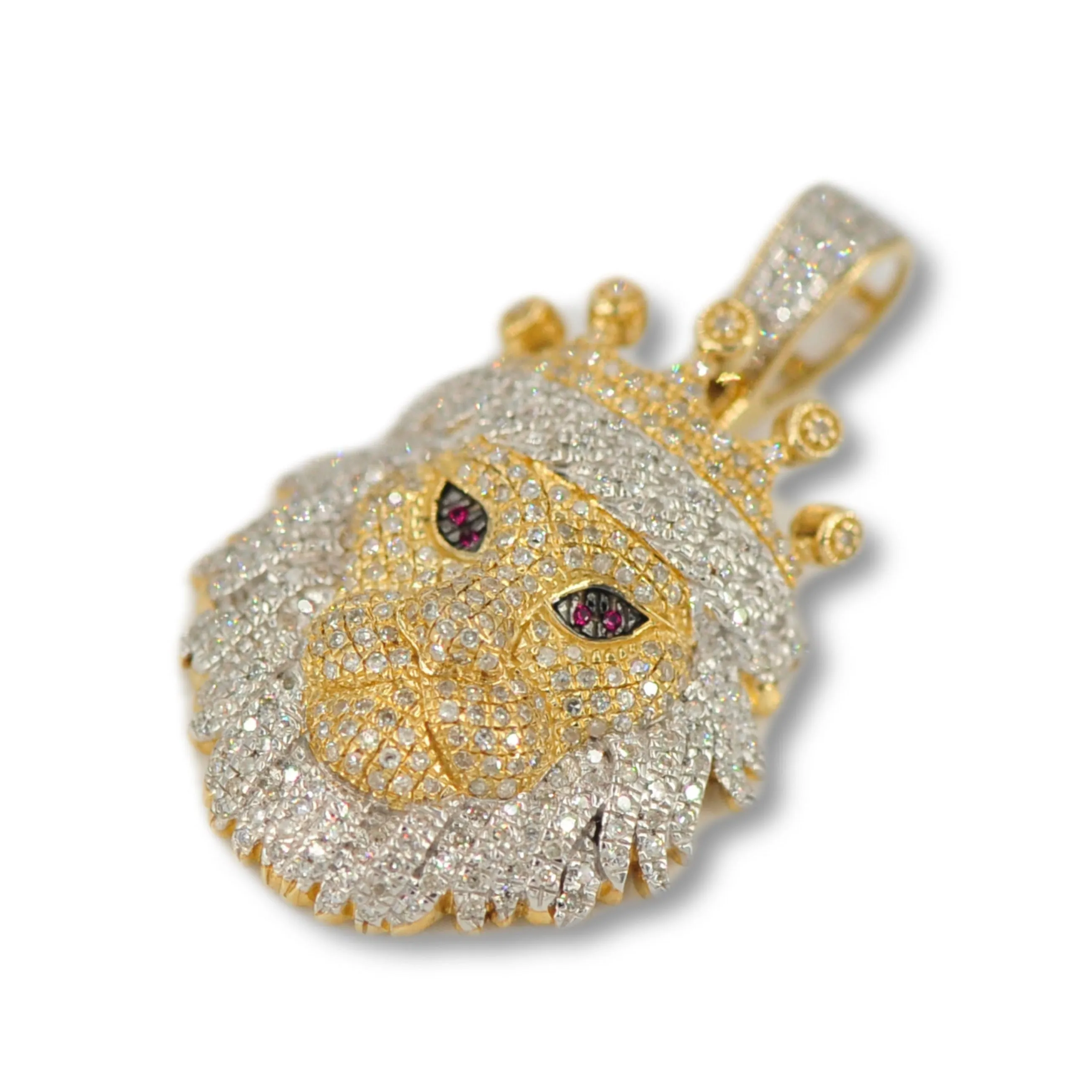 10K Yellow Gold Diamond Majestic Lion Pendant 1.14ctw - Large