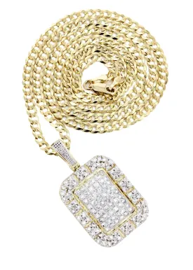 10K Yellow Gold Dog Tag Diamond Necklace  | 2.73 Carats