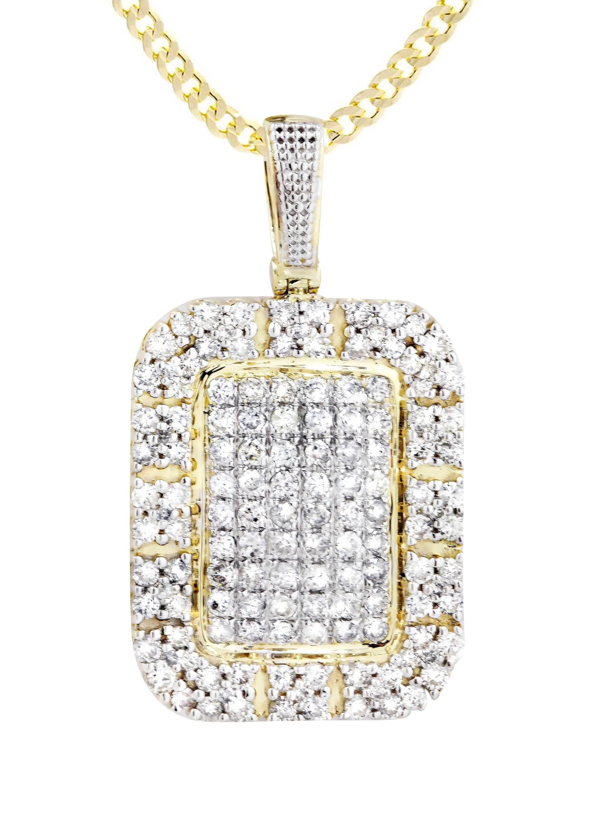 10K Yellow Gold Dog Tag Diamond Necklace  | 2.73 Carats