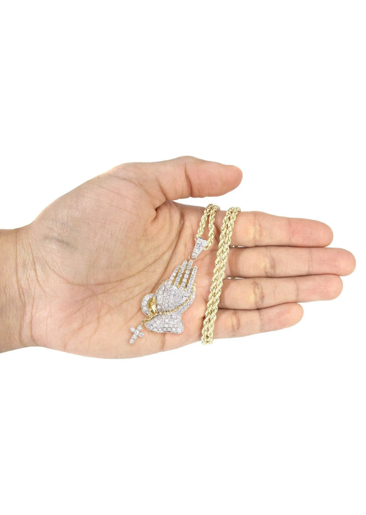10K Yellow Gold Praying Hands Diamond Necklace  | 5 Carats