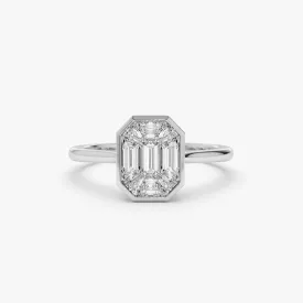 14k Emerald Cut Illusion Mosaic Solitaire Engagement Ring