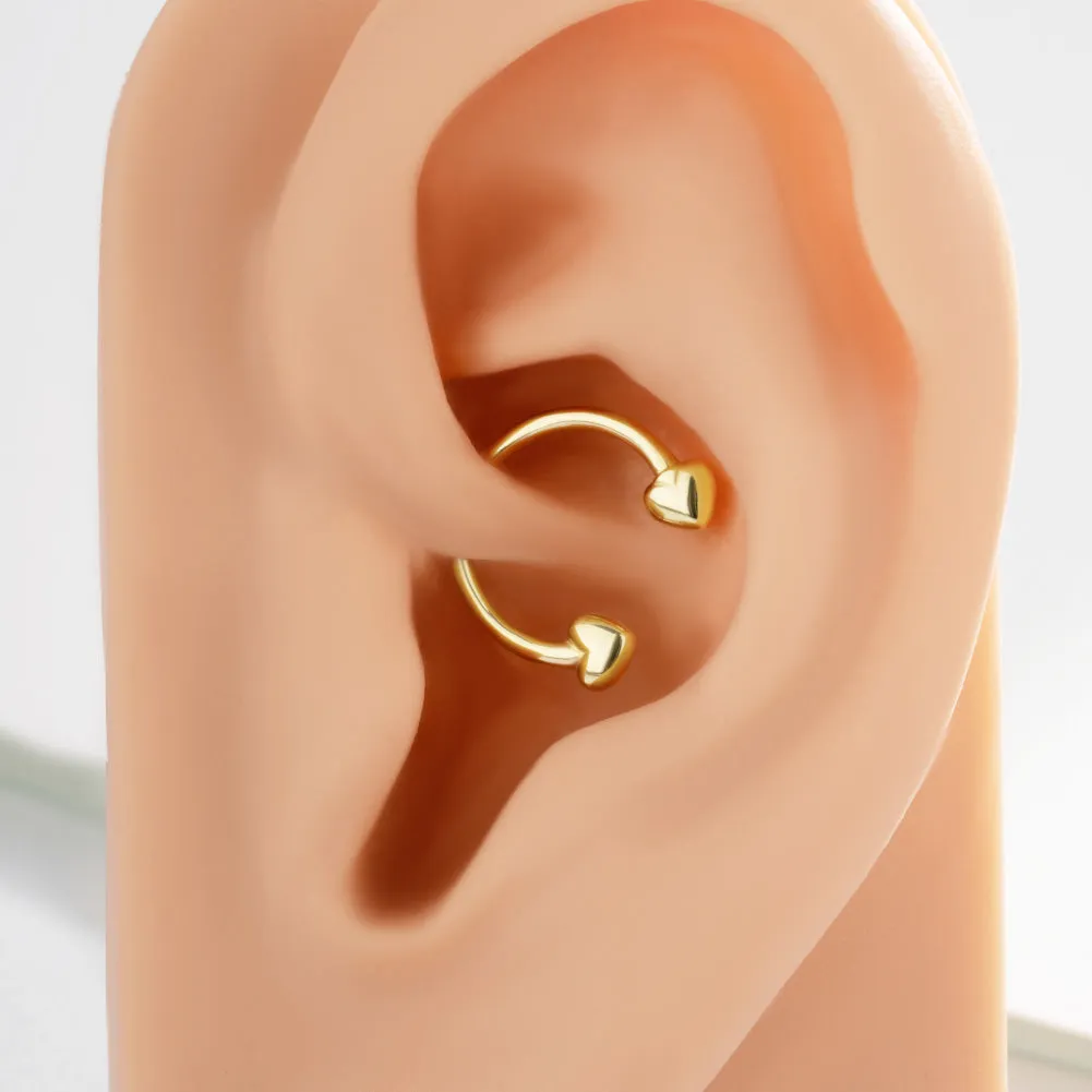 14K Gold 16G Heart End Horseshoe Circular Barbell