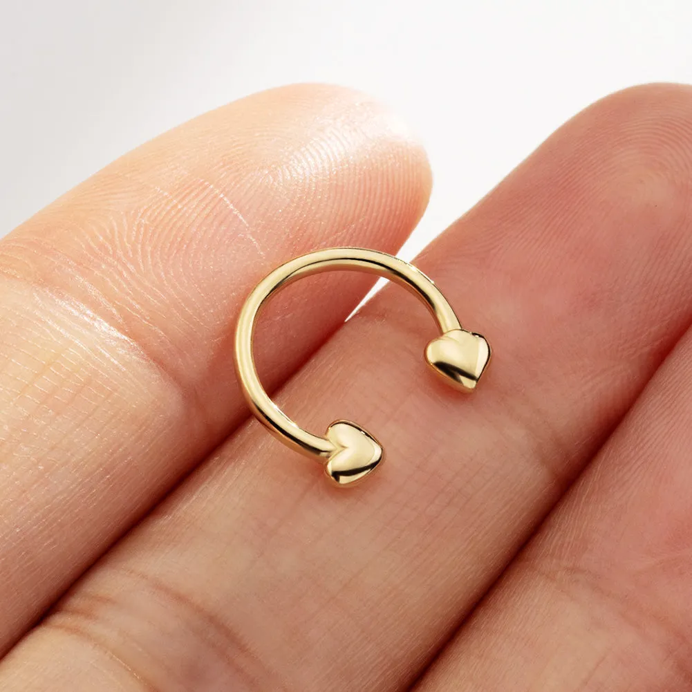 14K Gold 16G Heart End Horseshoe Circular Barbell