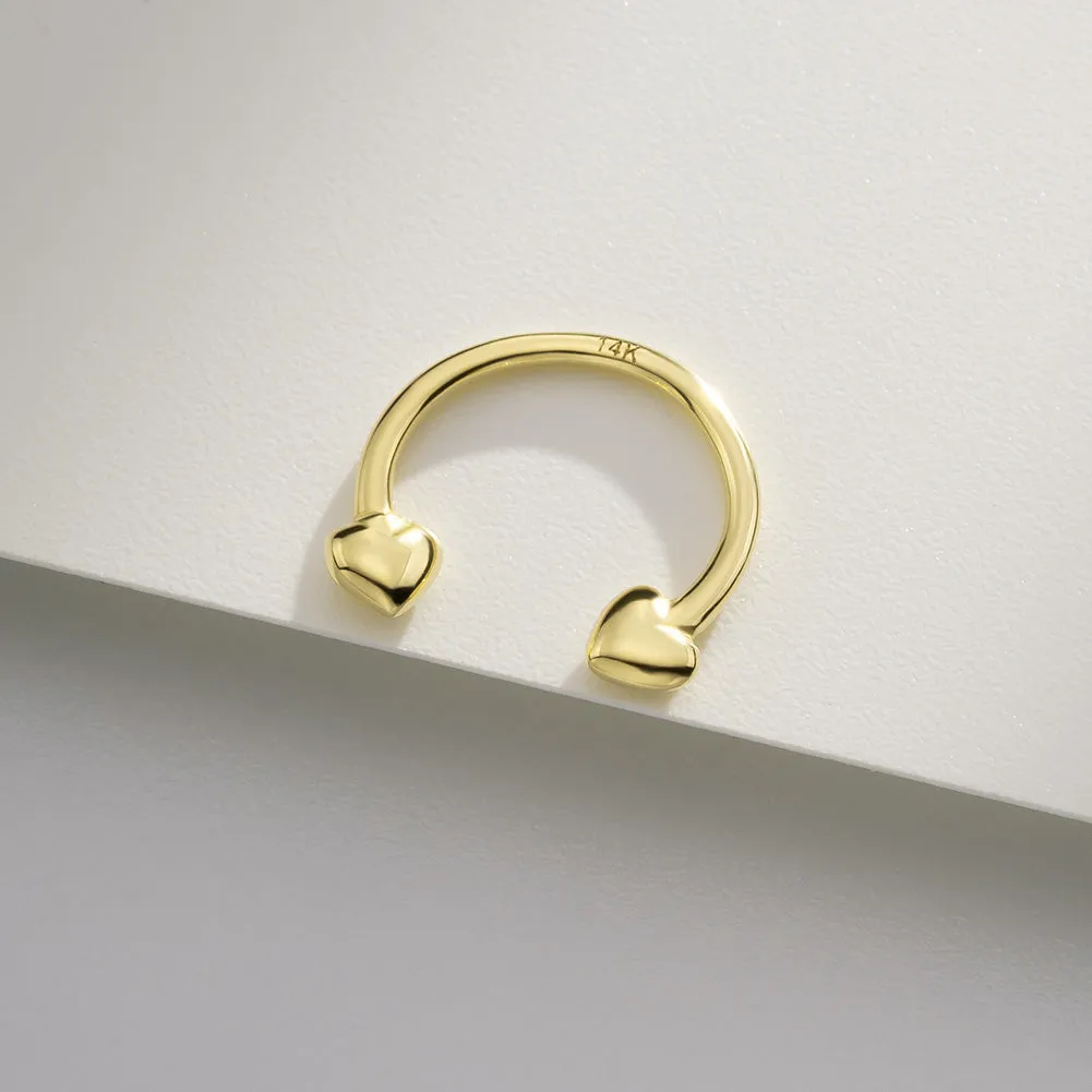 14K Gold 16G Heart End Horseshoe Circular Barbell