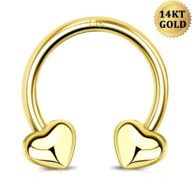 14K Gold 16G Heart End Horseshoe Circular Barbell
