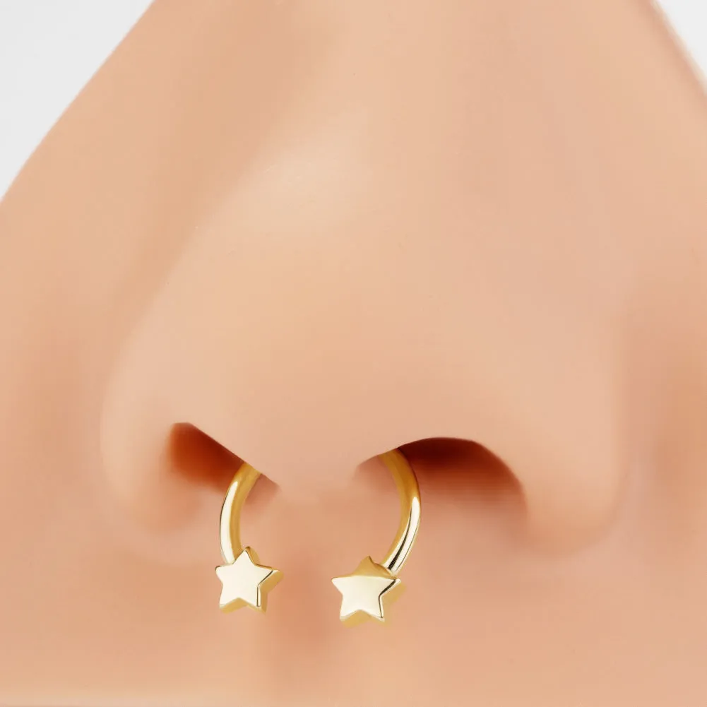 14K Gold 16G Star Horseshoe Circular Barbell