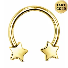 14K Gold 16G Star Horseshoe Circular Barbell