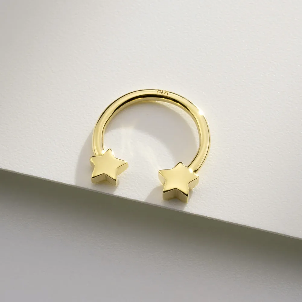 14K Gold 16G Star Horseshoe Circular Barbell