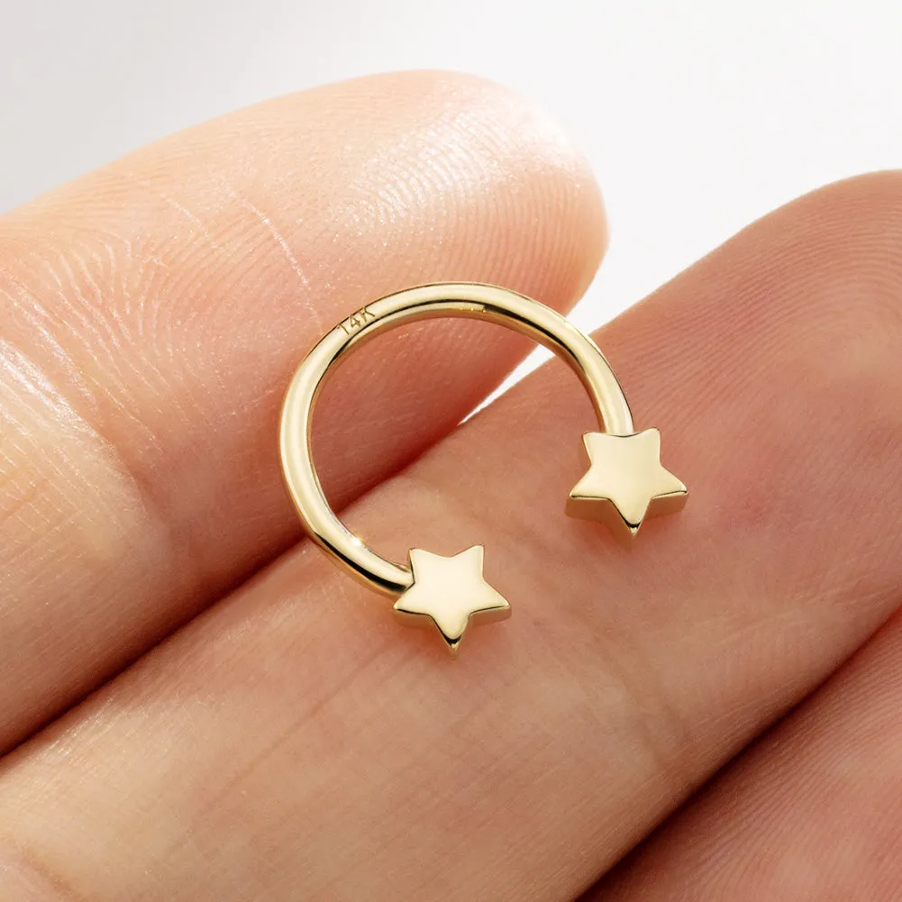 14K Gold 16G Star Horseshoe Circular Barbell