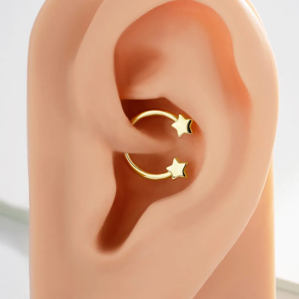 14K Gold 16G Star Horseshoe Circular Barbell