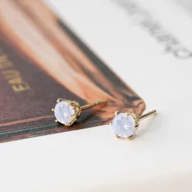 14K Gold Plated Moonstone Studs - 5mm June Birthstone, Handmade