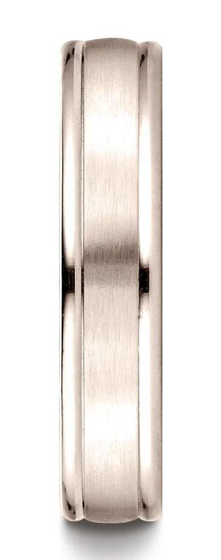 14k Rose Gold 4mm Comfort-fit Satin-finished High Polished Round Edge Carved Design Band