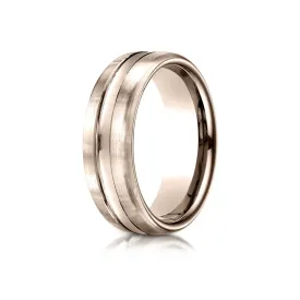 14k Rose Gold 7.5mm Comfort-fit Satin-finished High Polished Center Cut Carved Design Band