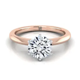 14K Rose Gold Round Brilliant  Pinched Comfort Fit Claw Prong Solitaire Engagement Ring