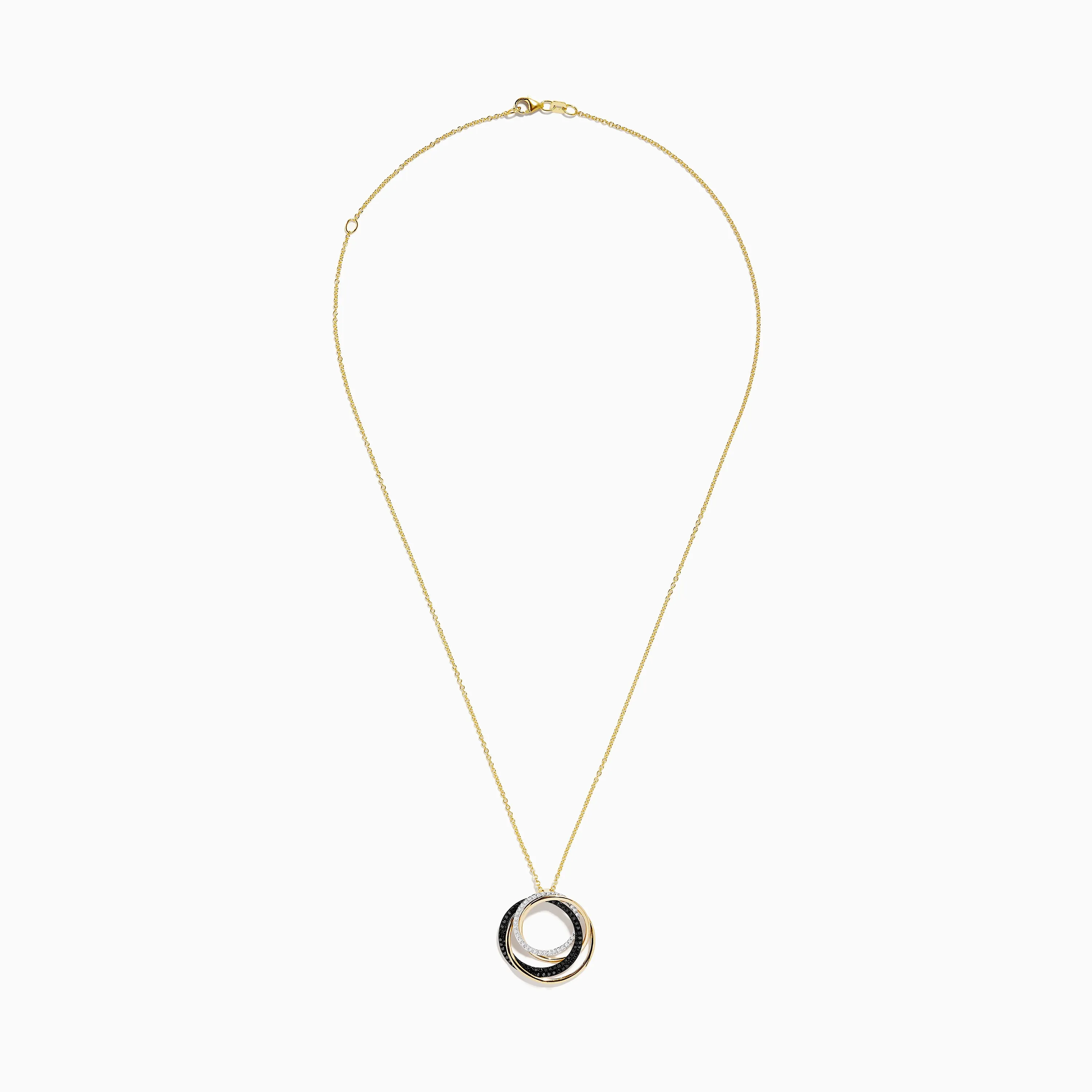 14K Yellow Gold Diamond and Black Diamond Circles Pendant