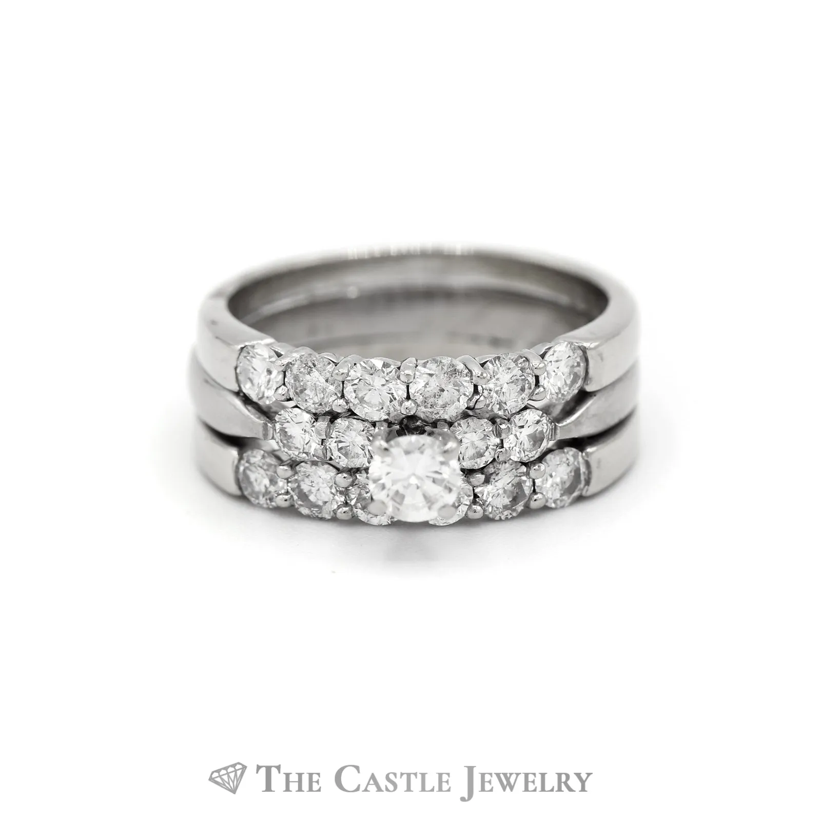 1.5cttw Round Diamond Soldered 3 Piece Bridal in 10k White Gold