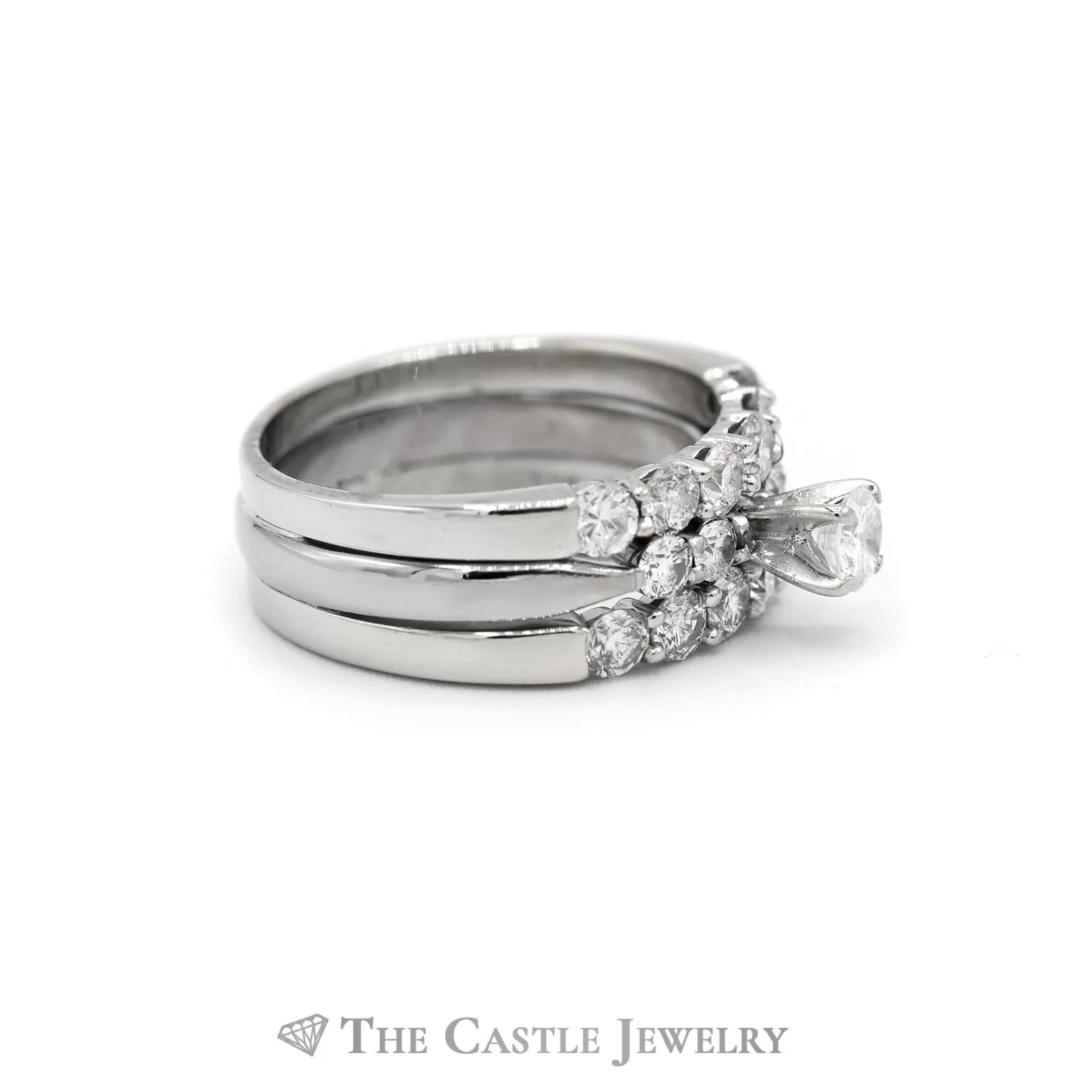 1.5cttw Round Diamond Soldered 3 Piece Bridal in 10k White Gold