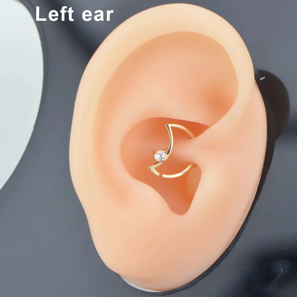 16G 14KT Real Gold Moon Minimalist Daith Earring
