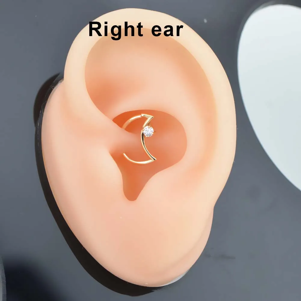 16G 14KT Real Gold Moon Minimalist Daith Earring