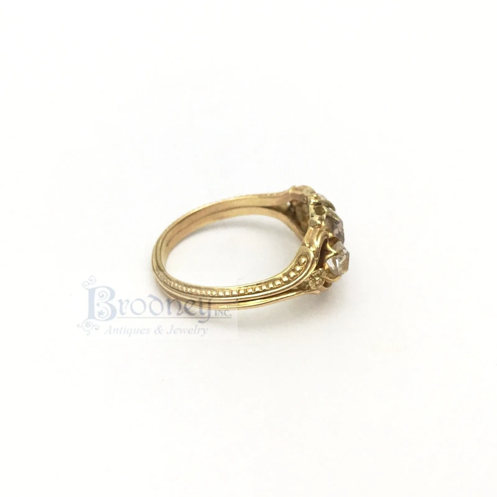 18 Kt Gold and Three Old Mine Cut Diamond Engagement Ring