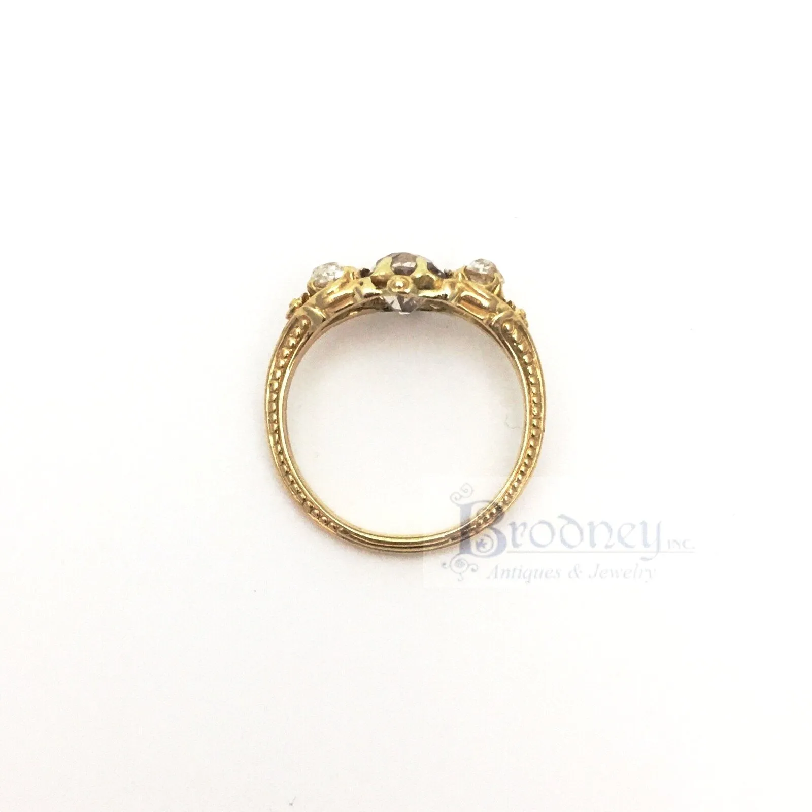 18 Kt Gold and Three Old Mine Cut Diamond Engagement Ring