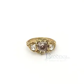 18 Kt Gold and Three Old Mine Cut Diamond Engagement Ring
