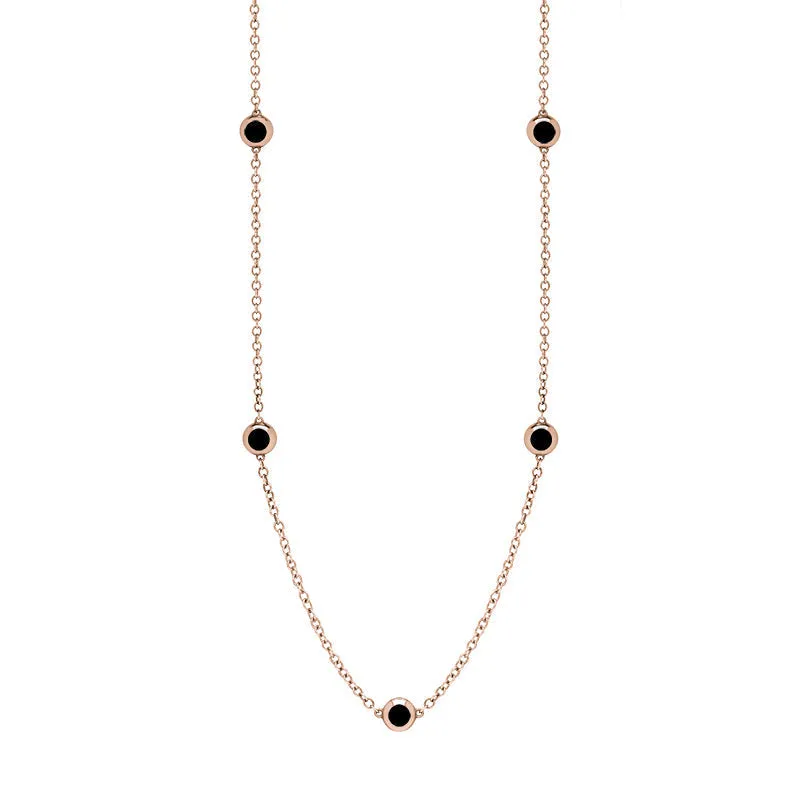 18ct Rose Gold Whitby Jet Star Link Disc Chain Necklace