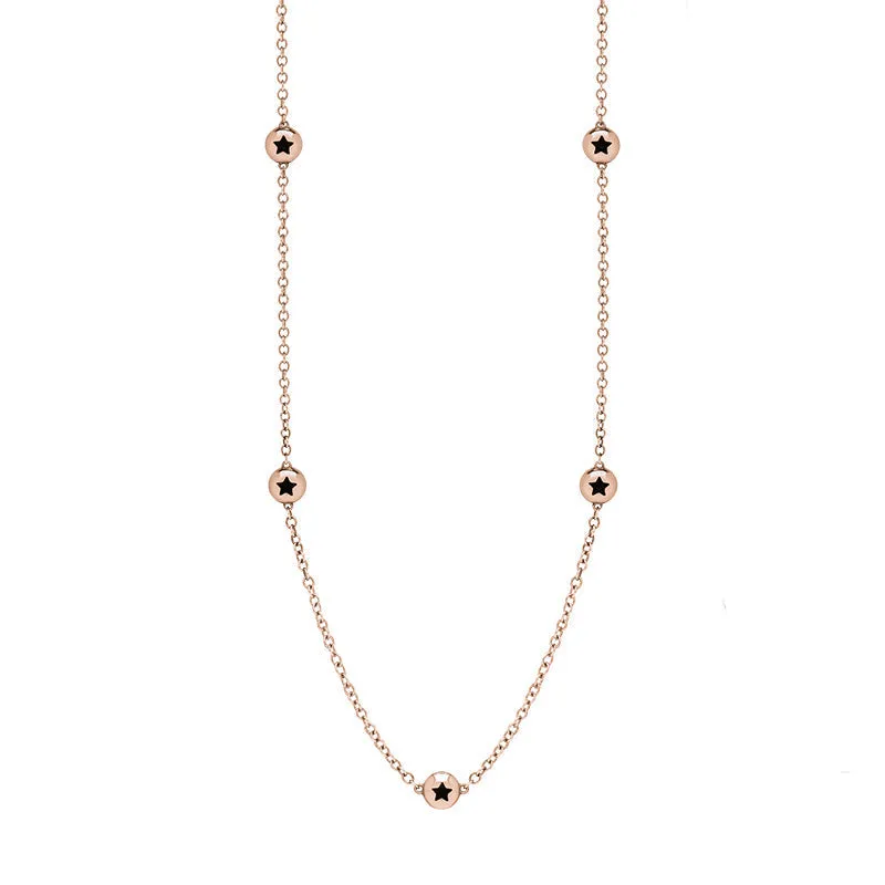 18ct Rose Gold Whitby Jet Star Link Disc Chain Necklace