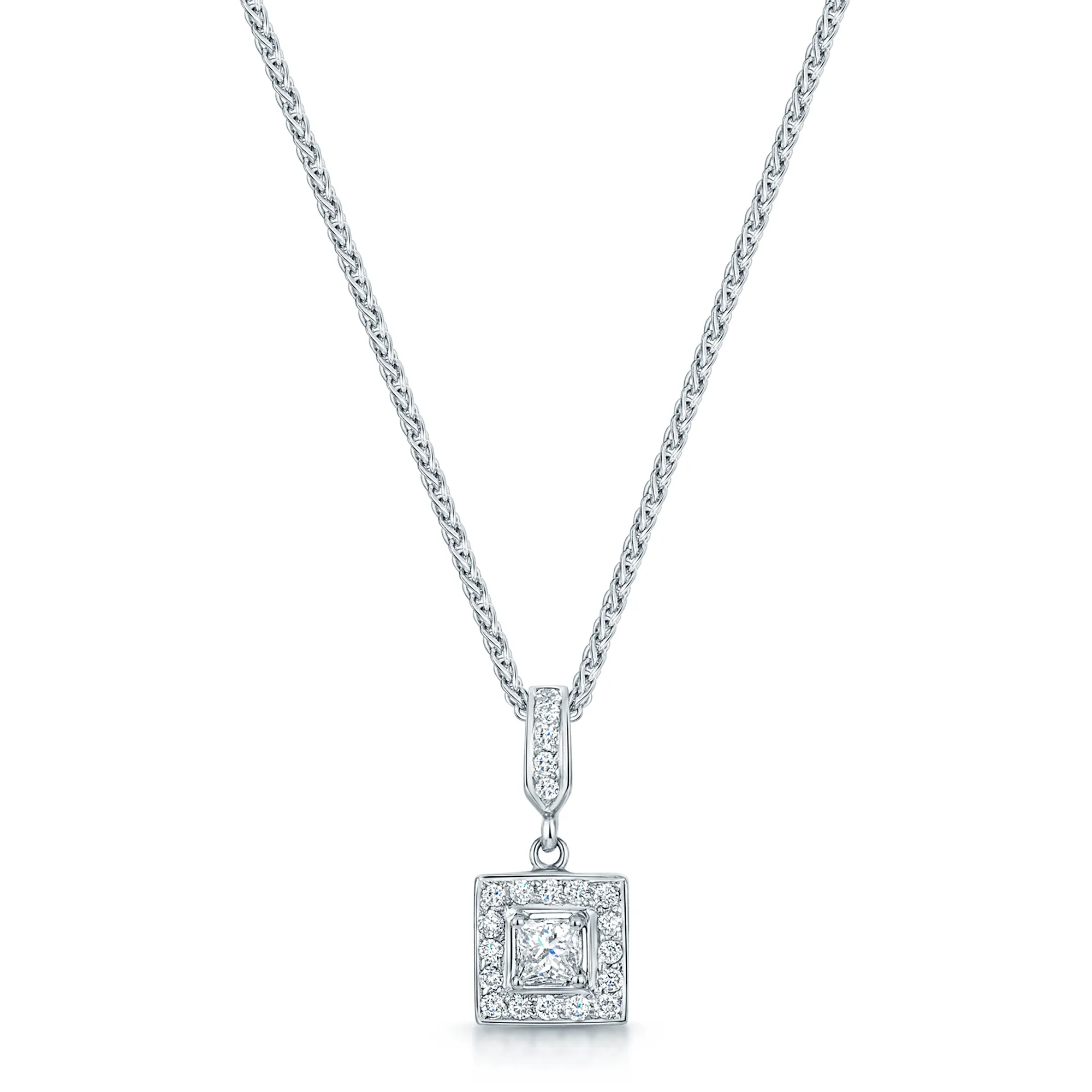 18ct White Gold Diamond Square Cluster Pendant