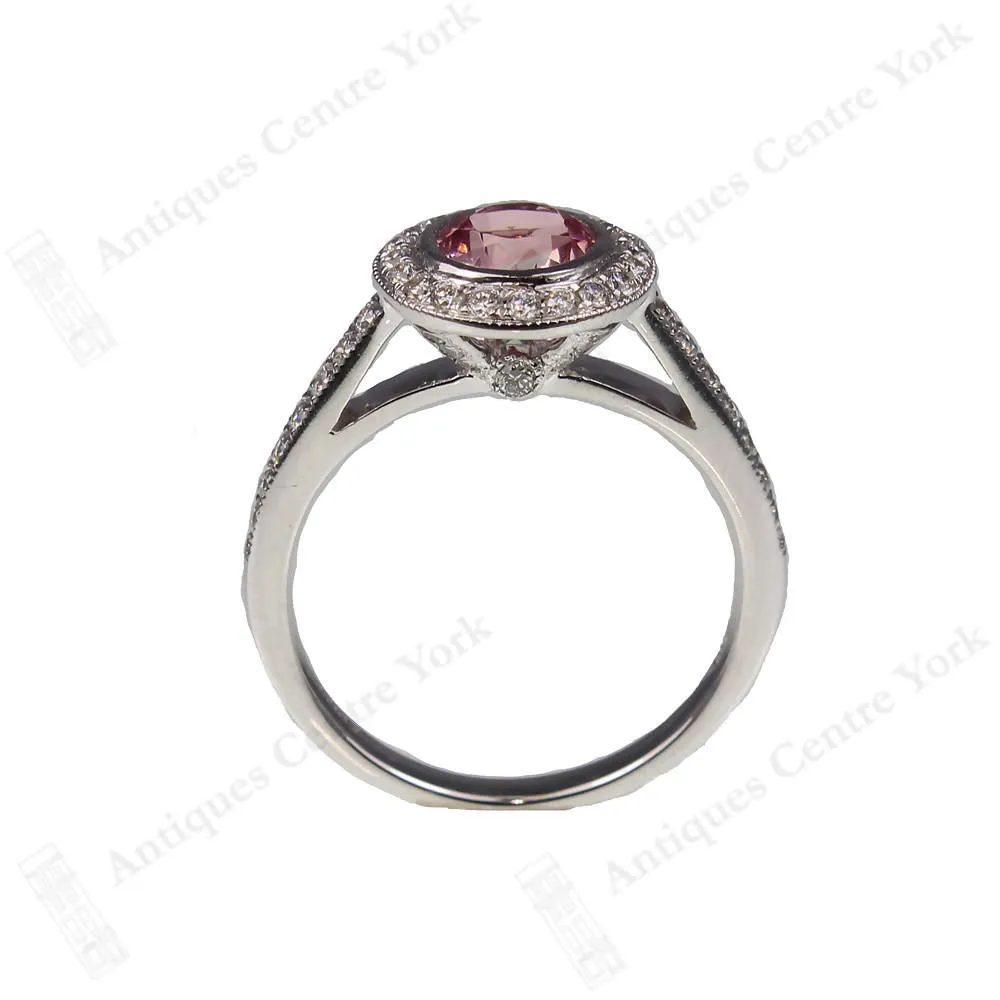 18ct White Gold Pink Tourmaline & Diamond Cluster Ring