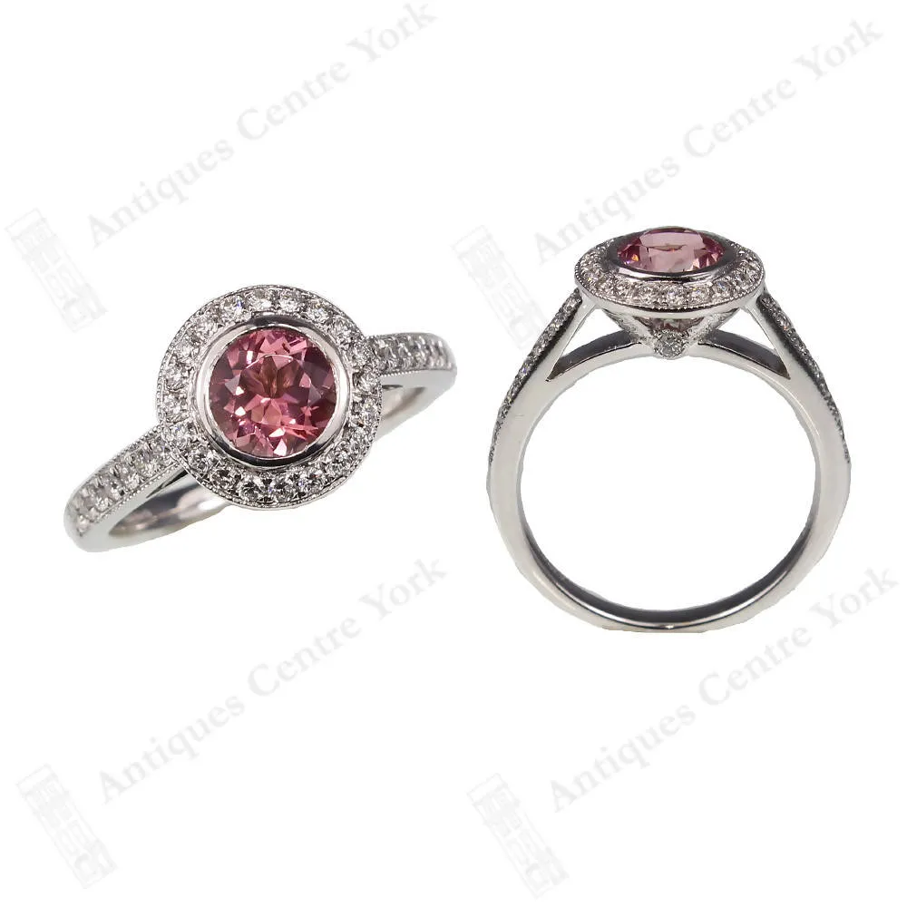 18ct White Gold Pink Tourmaline & Diamond Cluster Ring