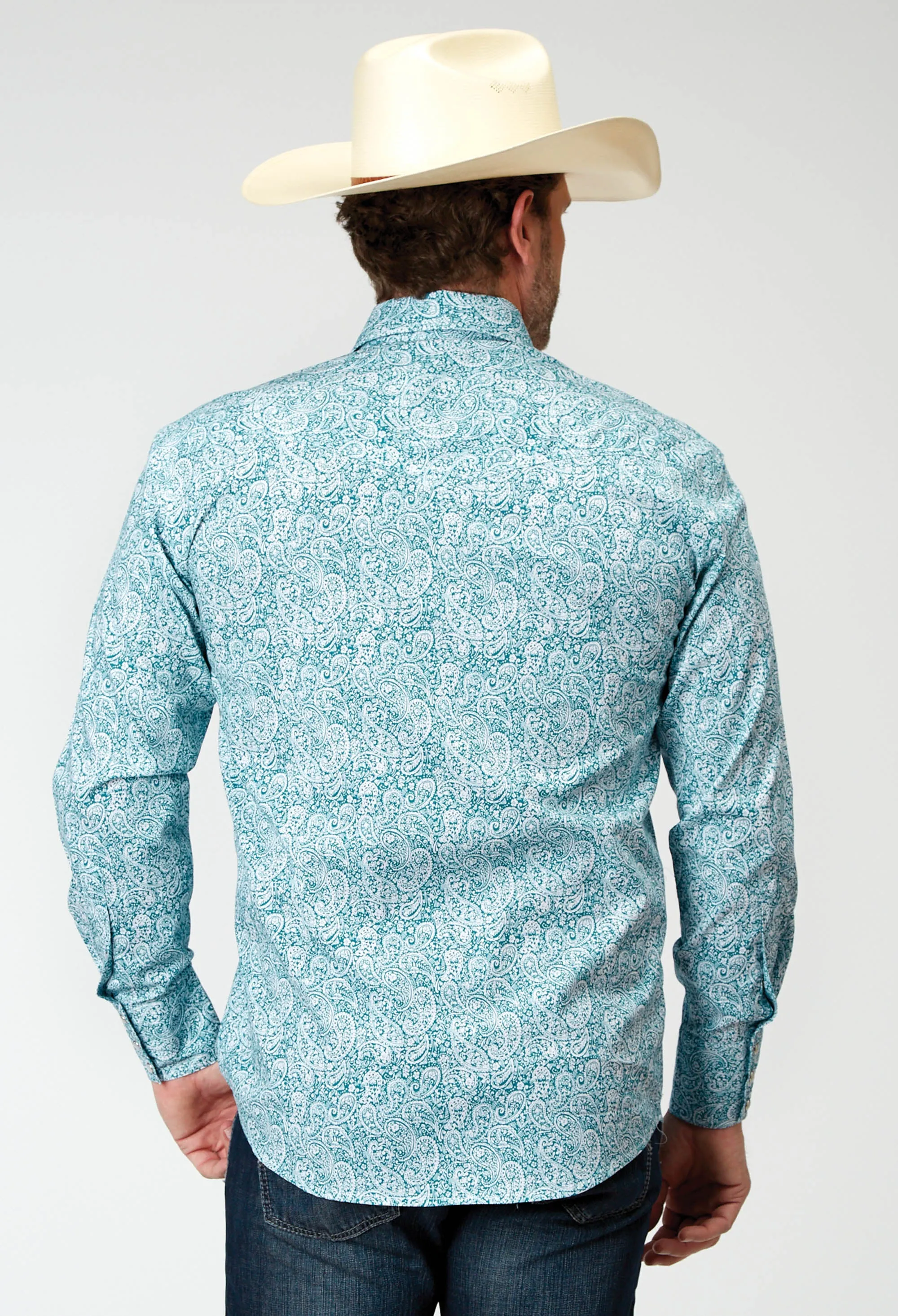 1944 STRETCH POPLIN - TEAL PAISLEY