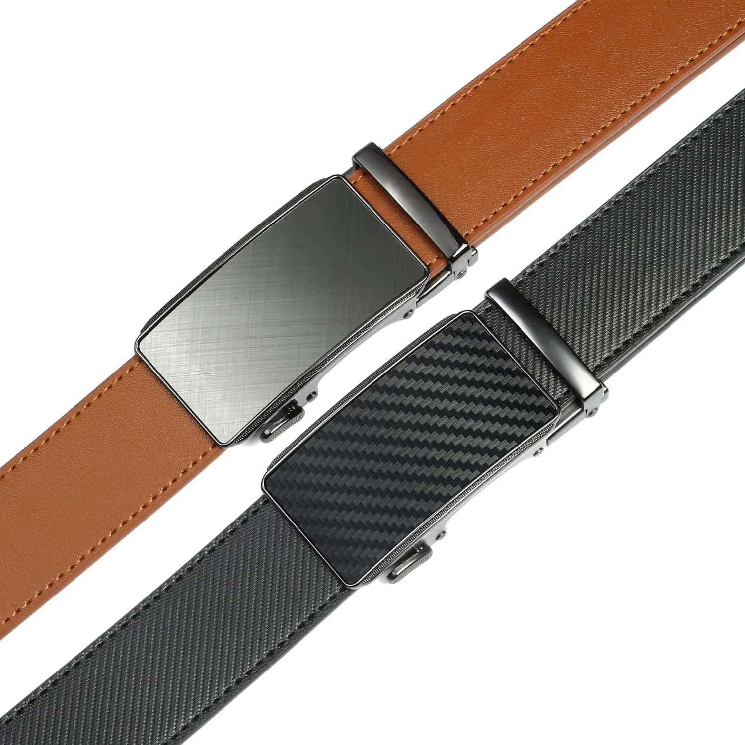 2 Pack Ratchet Belt 1 3/8", Mens leather Dress Belt in Gift Set Size 28"-62" Adjustable waist Trim to Fit
