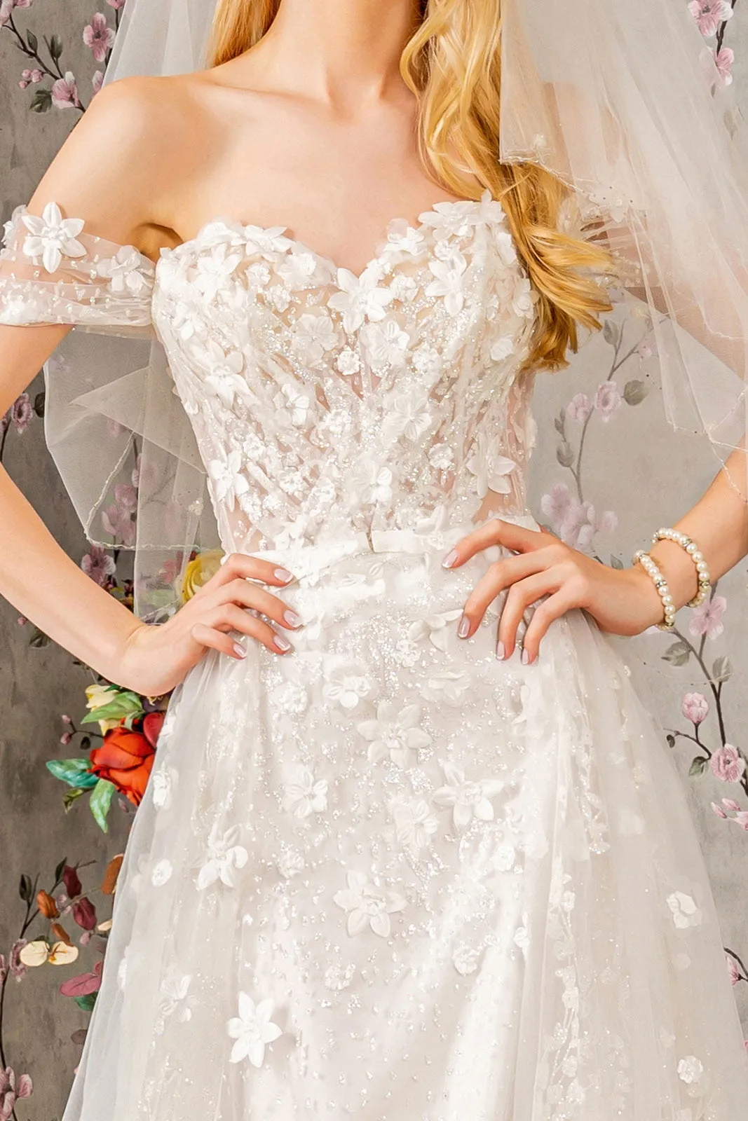 3D Floral Off Shoulder Wedding Gown by GLS Gloria GL3423 - Outlet