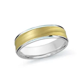 6MM White/Yellow Gold Carved Sandblast Wedding Band