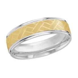 6MM Yellow White Gold Carved Satin Wedding Band