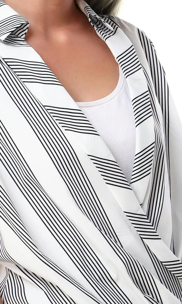 93136 Striped Deep V-Neck Top - White