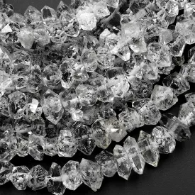 AAA Grade Super Clear Natural Herkimer Double Terminated Diamond Quartz Beads W/ Black Anthraxolite Inclusion 16" Strand