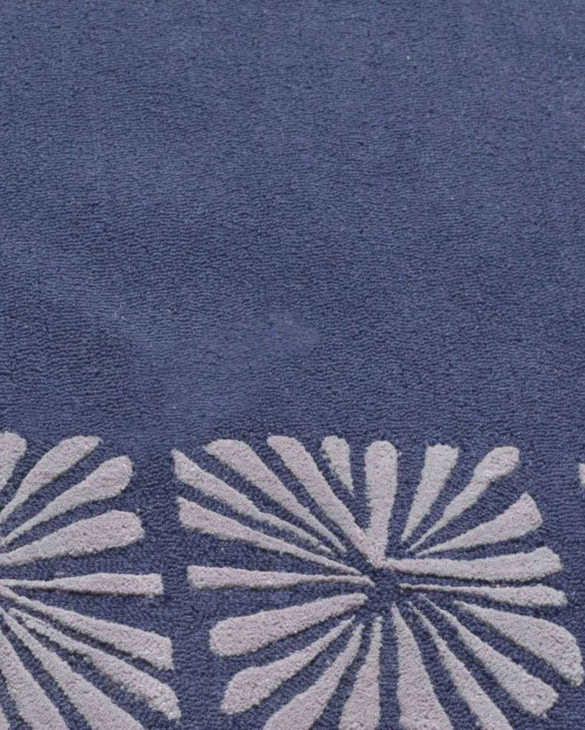 Abstract Blue White Hand Tufted Wool Carpet