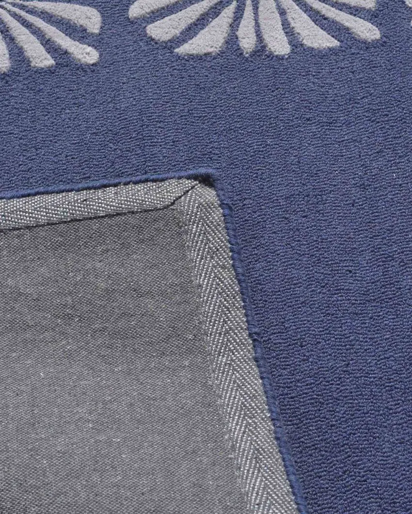 Abstract Blue White Hand Tufted Wool Carpet