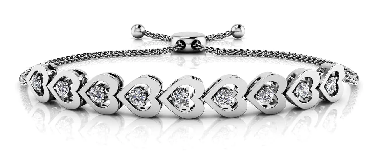 Adjustable Diamond Heart Link Diamond Bracelet with 0.54 ct.(finished) 2.7mm