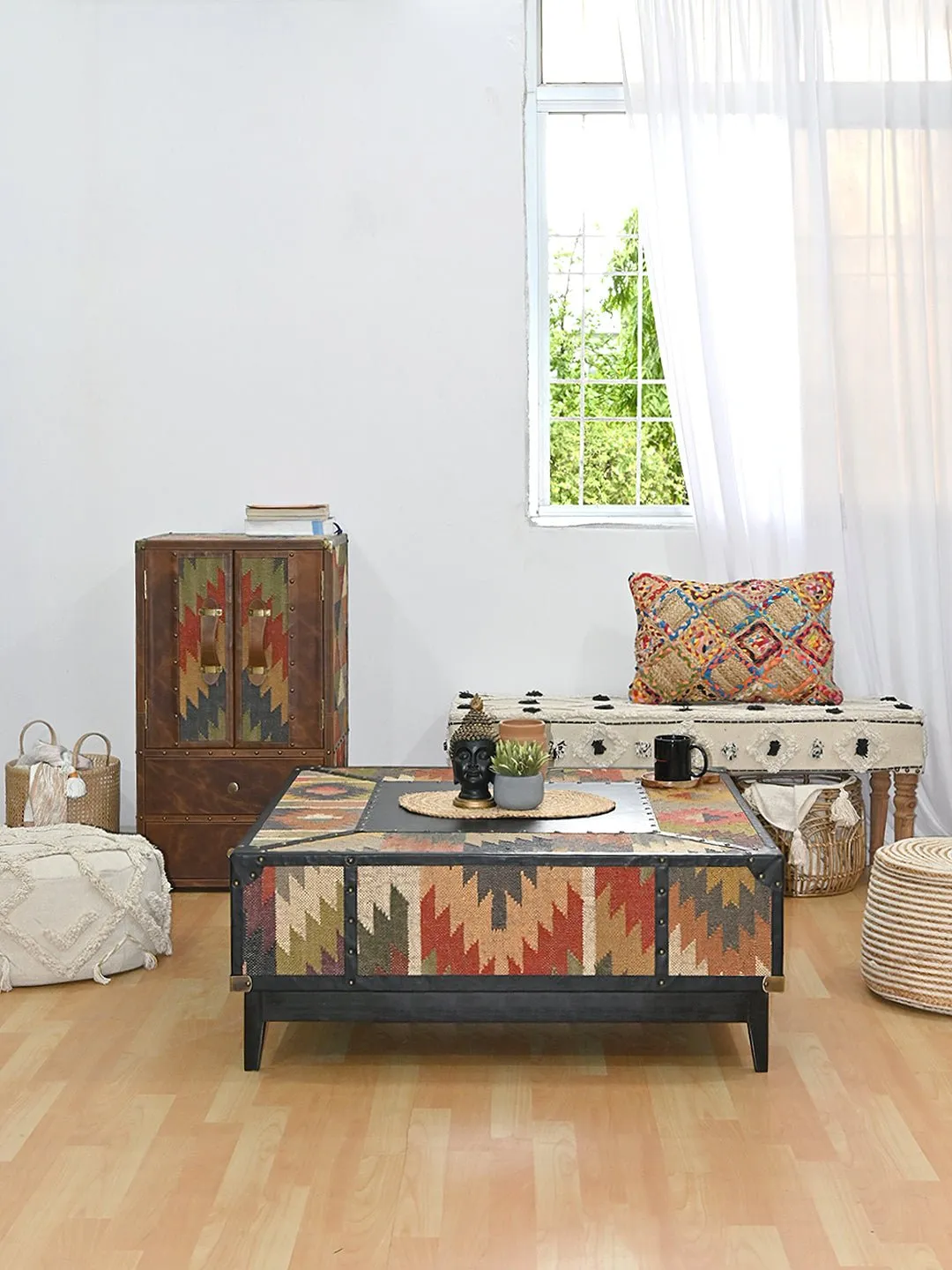 ADRIAN  COFFEE TABLE - KILIM AND LEATHER