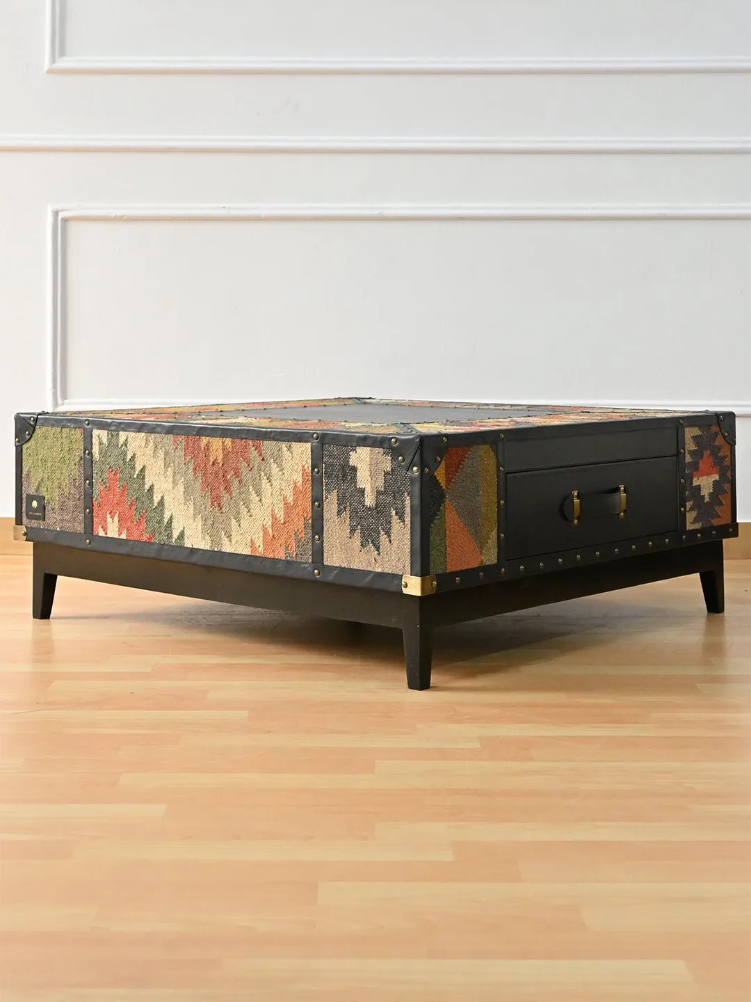 ADRIAN  COFFEE TABLE - KILIM AND LEATHER